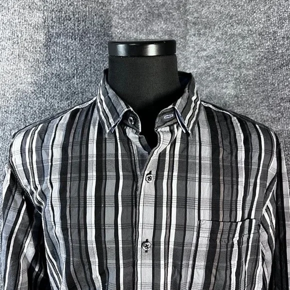 Tommy Bahama Long Sleeve Striped Black White Gray Cotton/Silk Blend Large - Picture 1 of 11